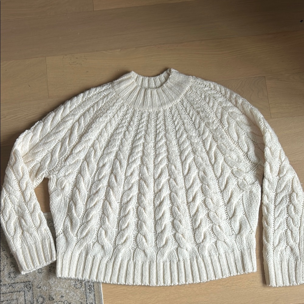 Sezane Cream Cowl Neck Cable Knit Sweater